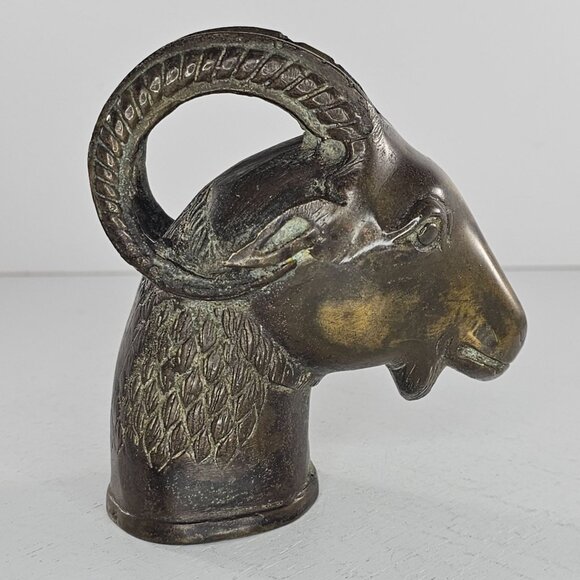 Vintage Horned Serpent Ram Goat Head Finnial Candle Snuffer Brass Pima Story - Picture 6 of 15